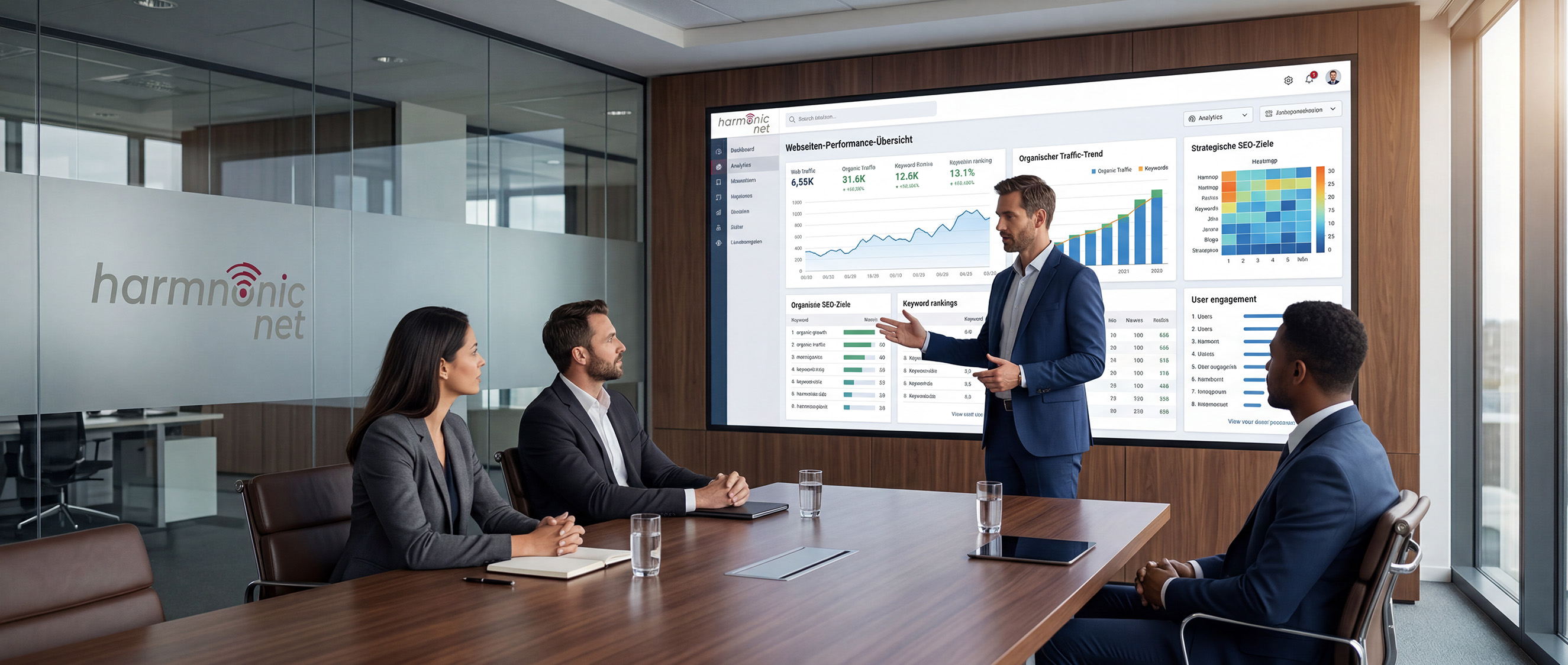 Webdesign und SEO Beratung für Unternehmen im Allgäu mit Website-Präsentation und Analyse-Dashboard