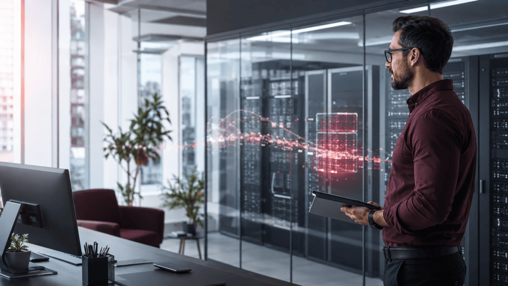 IT-Spezialist überwacht sichere Datensicherung